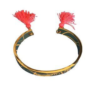 Lilly Pulitzer Always Summer Somewhere Cuff Bangle Bracelet Pink Tassel 6.75"